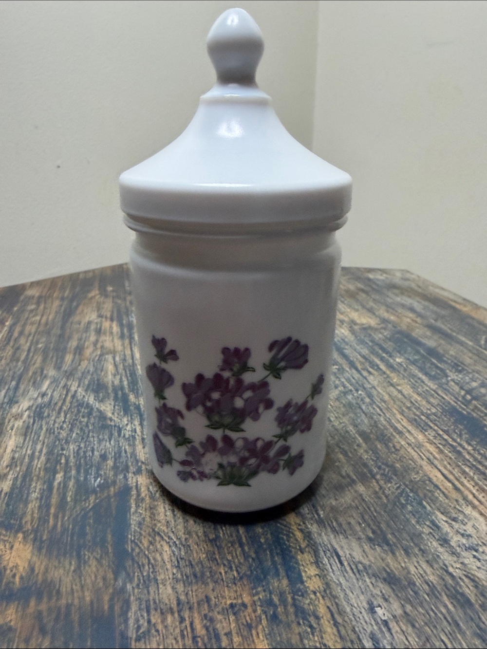White Ceramic Canister France with Purple Floral Design - Home Accents